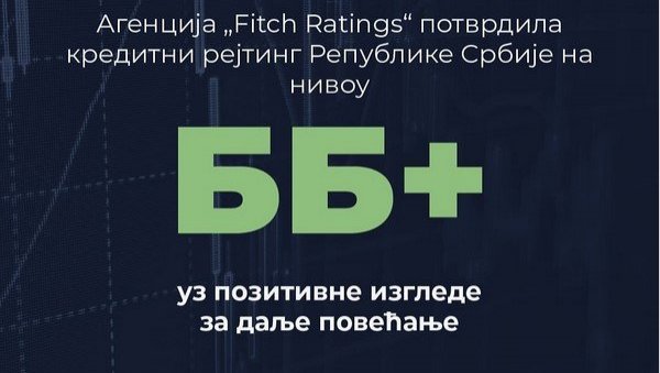ПОТВРЂЕН КРЕДИТНИ РЕЈТИНГ СРБИЈЕ: Агенција Фич задржала позитивне изгледе за даље повећање ПОТВРЂЕН КРЕДИТНИ РЕЈТИНГ СРБИЈЕ: Агенција Фич задржала позитивне изгледе за даље повећање